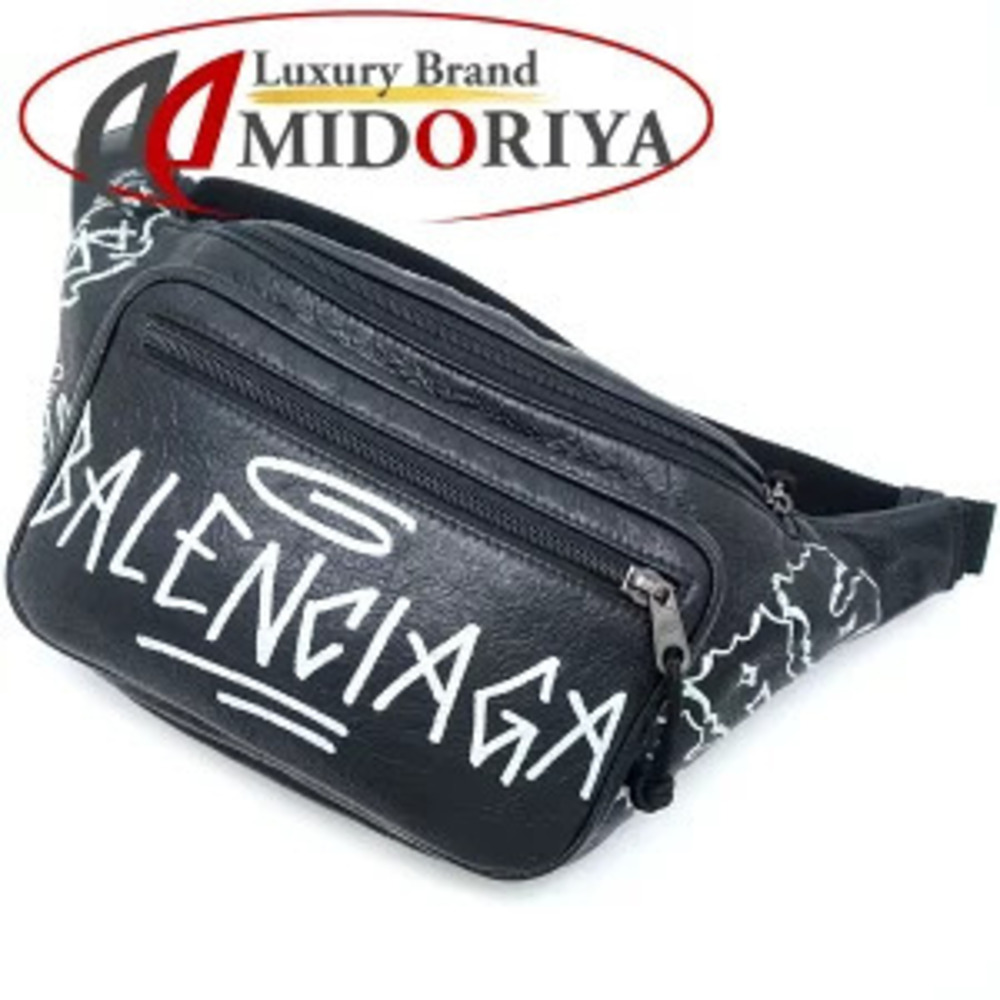 BALENCIAGA Explorer Belt Bag Body Bum Crossbody Belt Graffiti Calf Black White
